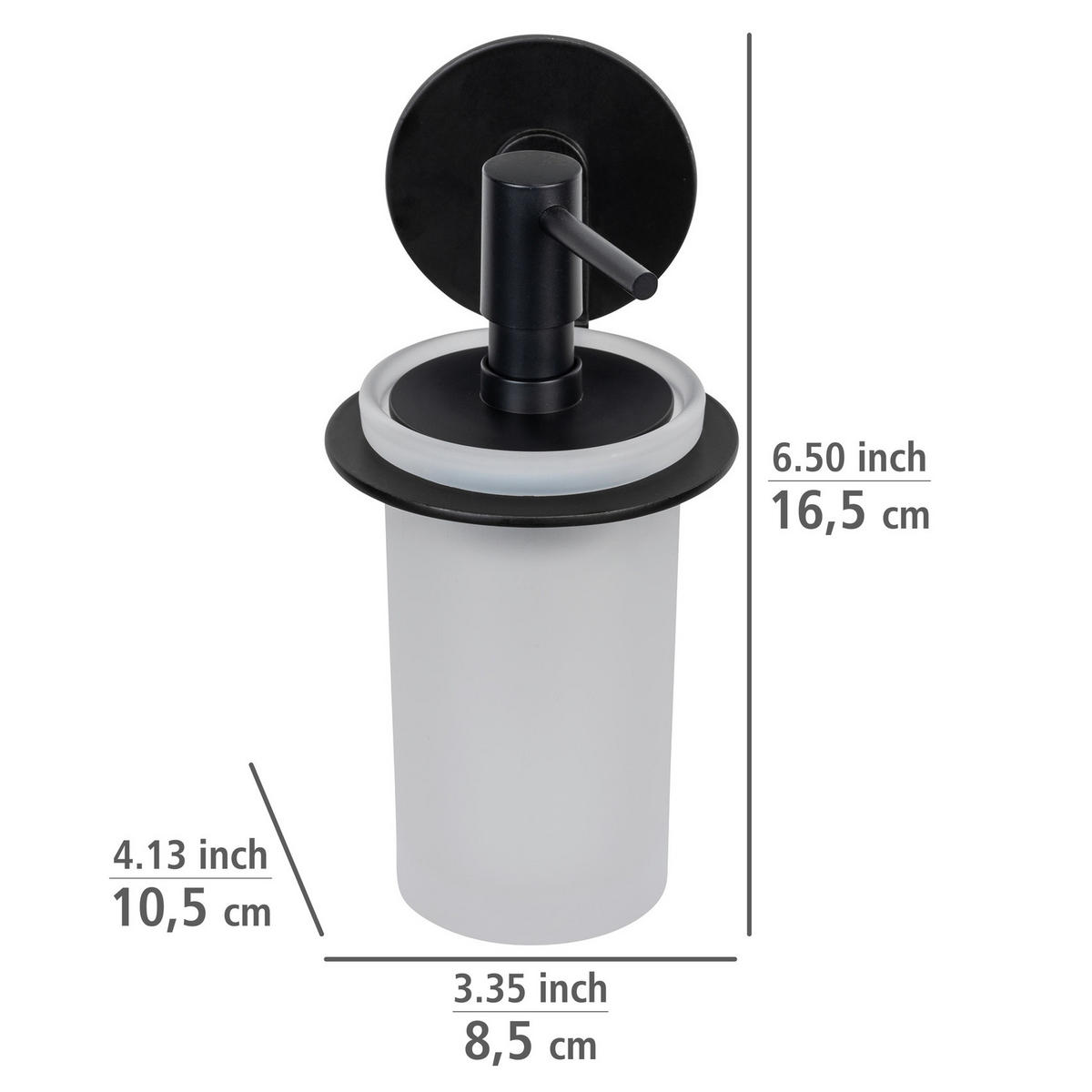 SEIFENSPENDER Montage ohne Bohren Bivio 8/10/16,5 cm - Schwarz, Metall (10/16.5/8cm) - Wenko