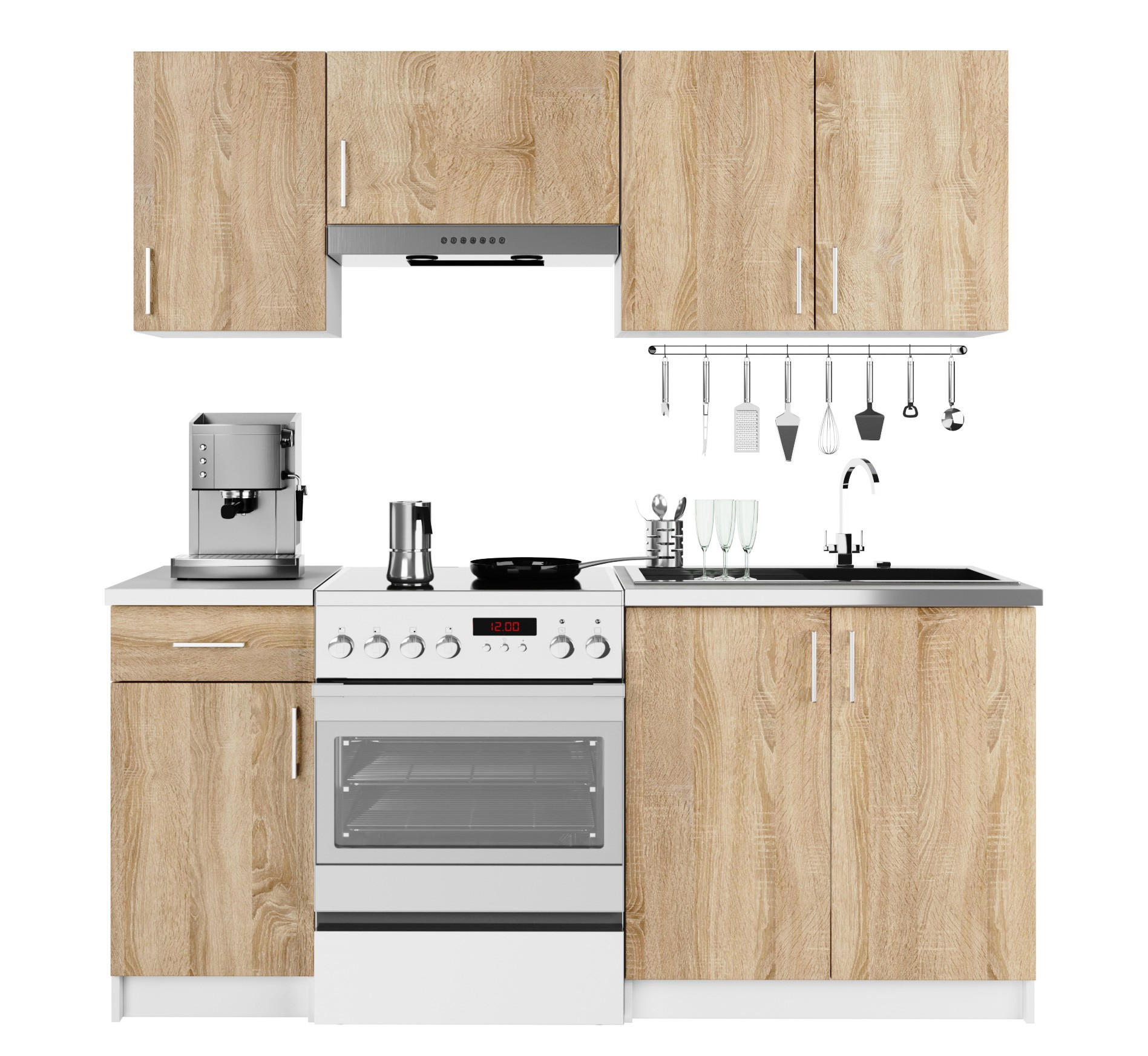 Akord Küchenmöbel-Set Weiß, Sonoma Eiche 180x203x44.5 cm