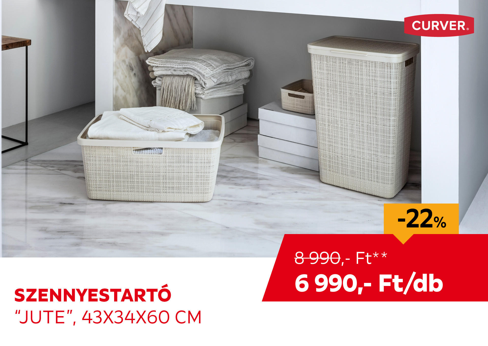 Szennyestartó "Jute", 43 x 34 x 60 cm Kiemelt termék 8990 Ft.- helyett 6990 Ft.-