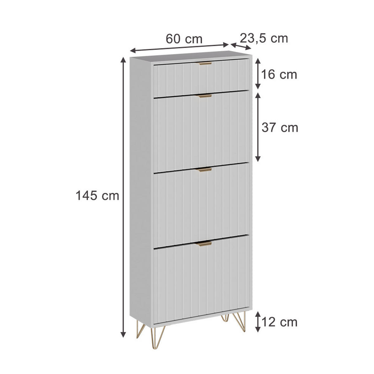 SCHUHSCHRANK Helge Weiß 60 x 145 cm 3 Fächer - Weiß, Holzwerkstoff (60/145/23.5cm) - Vicco