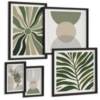 BILDER SET 5er Set - 50x50 cm & 20x30 cm & 40x60 cm Schwarzer Rahmen - Abstrakte Blätter im Boho-Stil - Schwarz, Kunststoff (40/60cm) - TULUP