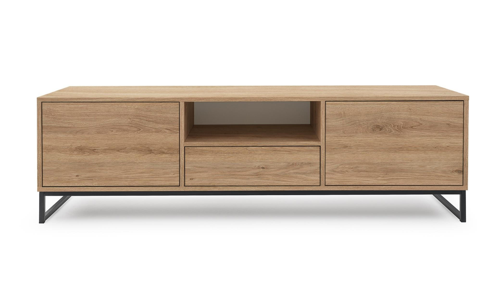 RTV-SCHRANK Genua Eiche, Schwarz Gestell, zweitüriger Schrank - Schwarz/Braun, Holzwerkstoff (160/48/45cm) - Bettso