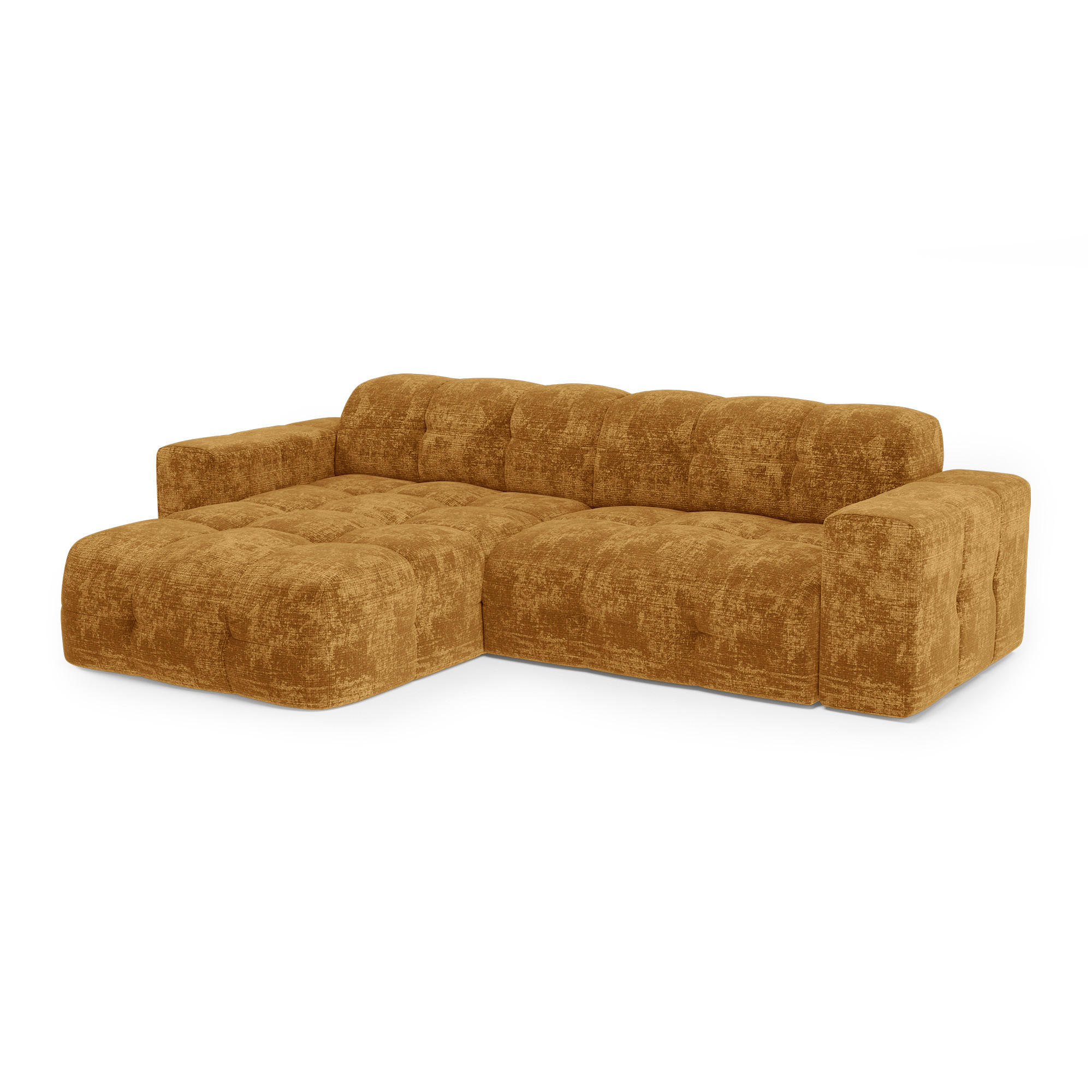 ECKSOFA LINKS geprägter Samt Senf 230cm - Dunkelgelb, Textil (155/230cm) - Sia Home