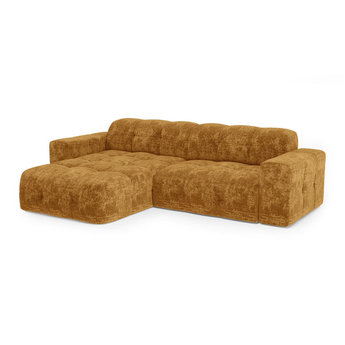 ECKSOFA LINKS geprägter Samt Senf 230cm - Dunkelgelb, Textil (155/230cm) - Sia Home