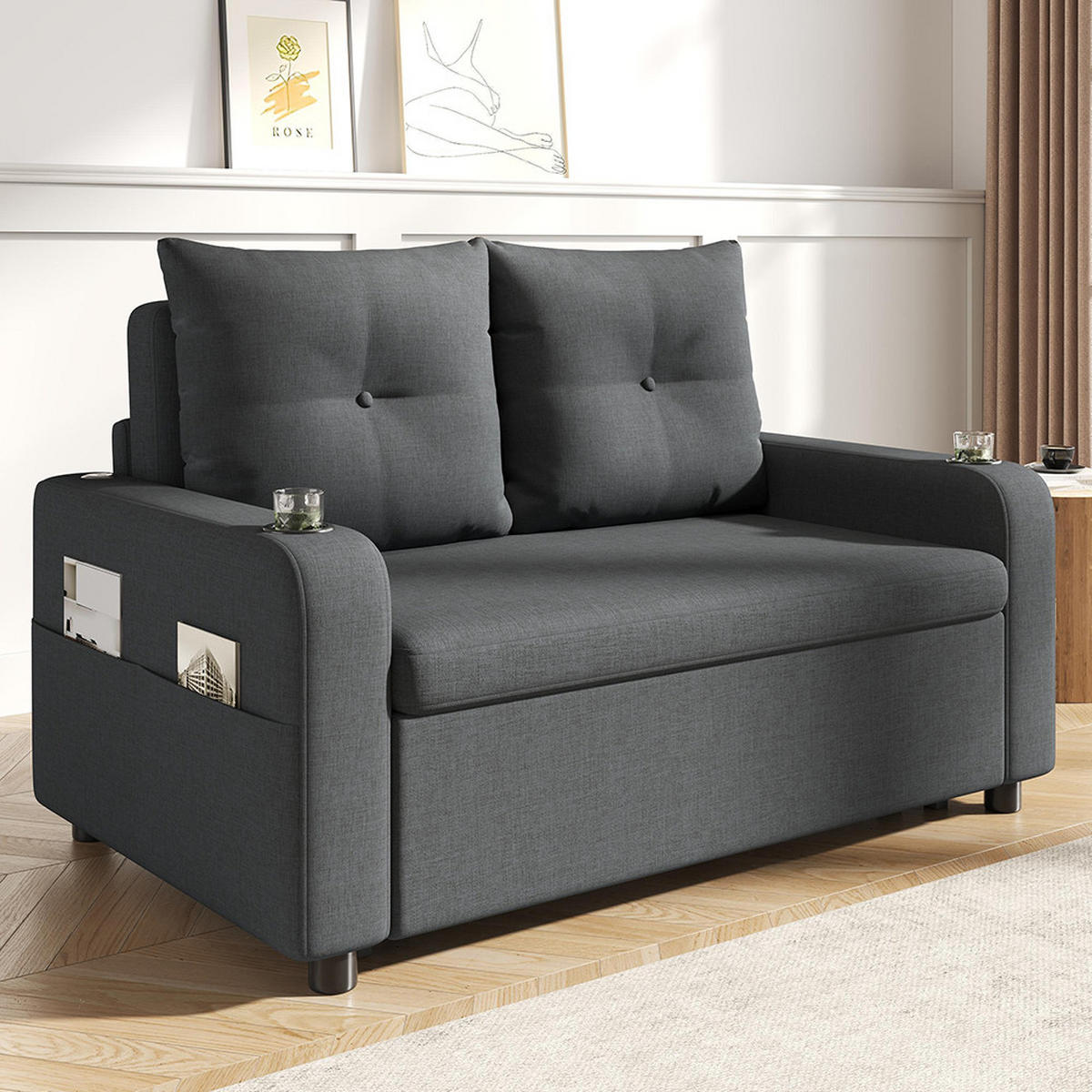 KLAPP-DOPPELSOFA mit Schlaf-Funktion in Grau - Grau, Textil (81/94/131cm) - KOMHTOM
