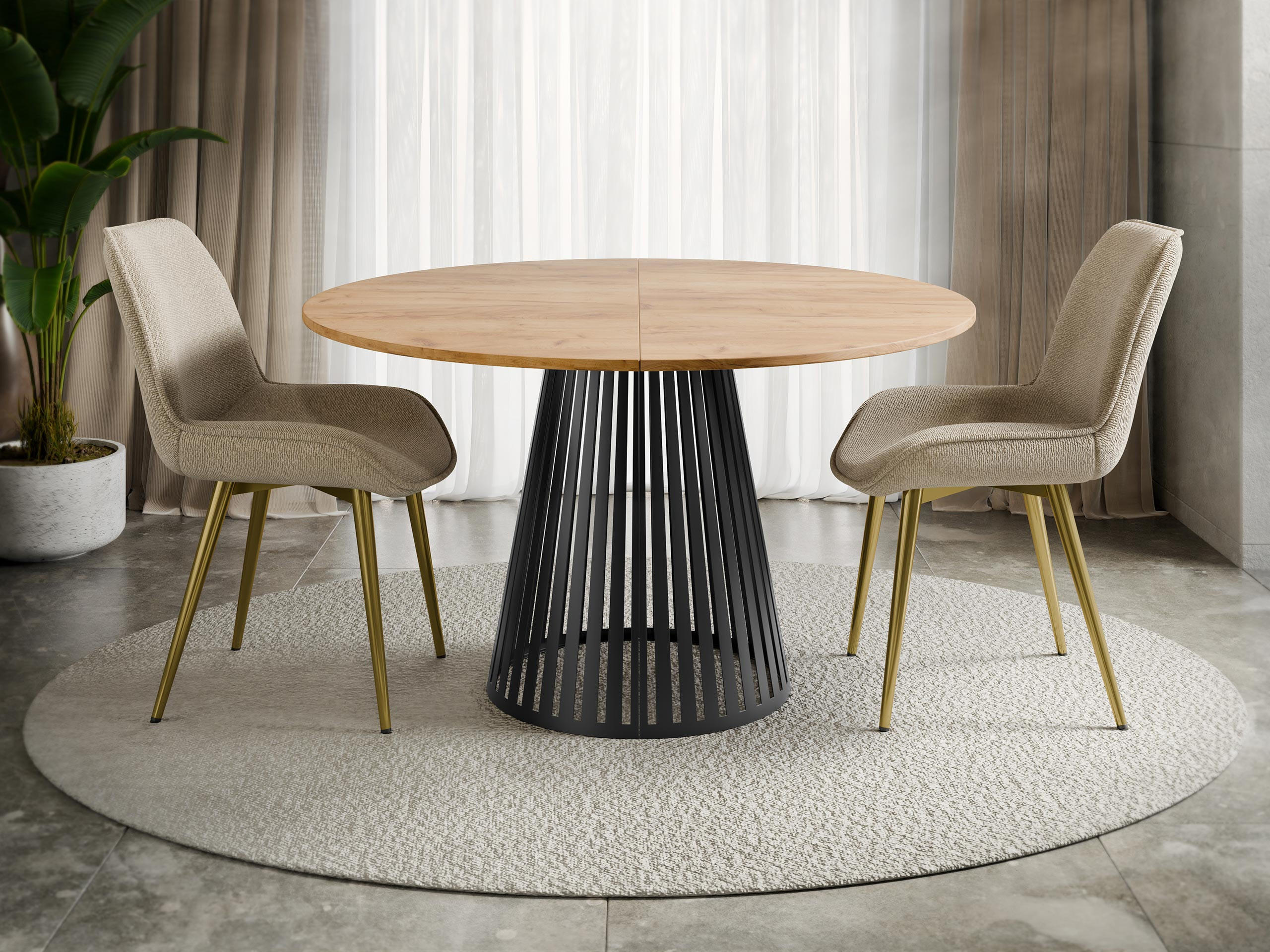 ESSTISCH ausziehbar Cone 100 - Eichefarben/Schwarz, Holzwerkstoff/Metall (100/100/76cm) - MIRJAN24