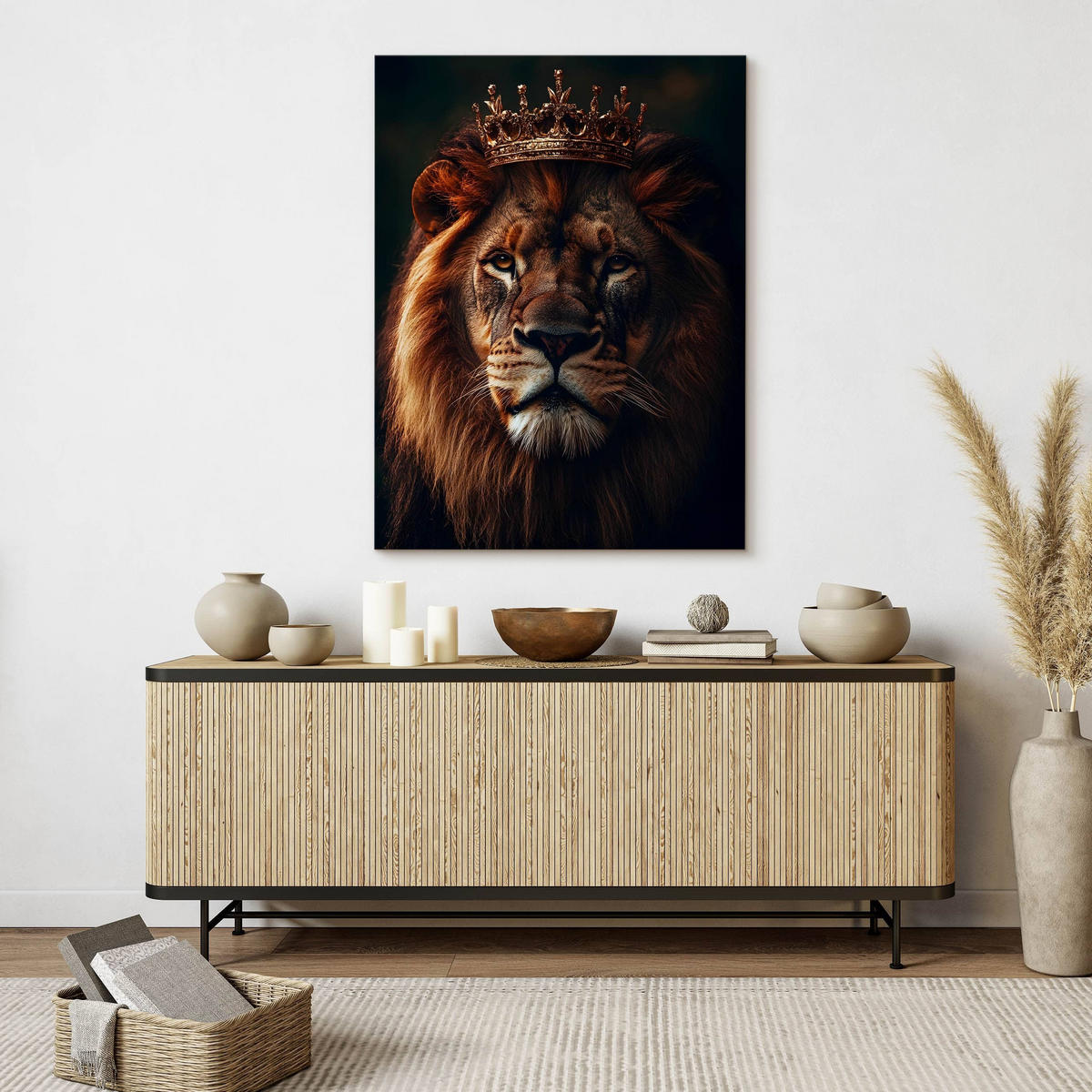 LEINWANDBILD Löwen König Abstraktion 3D Effekt 80cm x 120cm - Beige/Schwarz, Textil (80/120cm) - Muralo