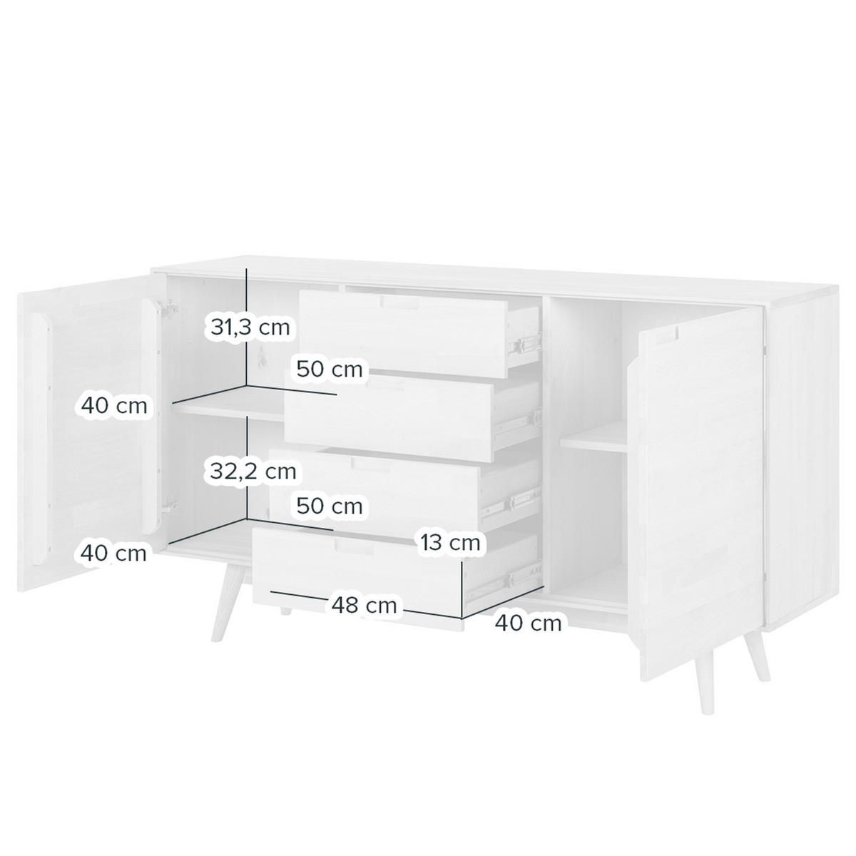 SIDEBOARD - Massivholz - Eichefarben/Braun, Eichenholz/Holz (160/85/45cm) - home24