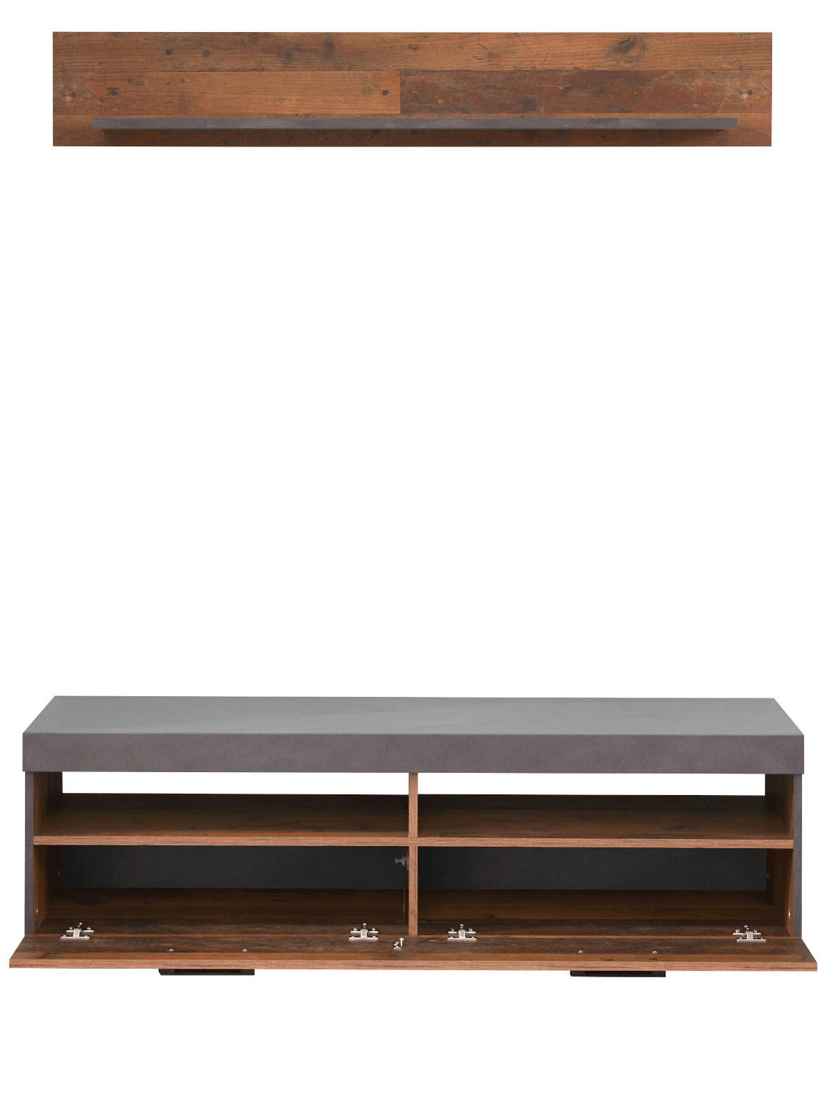 TV-LOWBOARD Used Wood Altholz Dekor mit Grau, Set inklusive Wandregal 140 cm - Silberfarben/Schwarz, Holzwerkstoff/Kunststoff (139/41/40cm) - Top.Furn