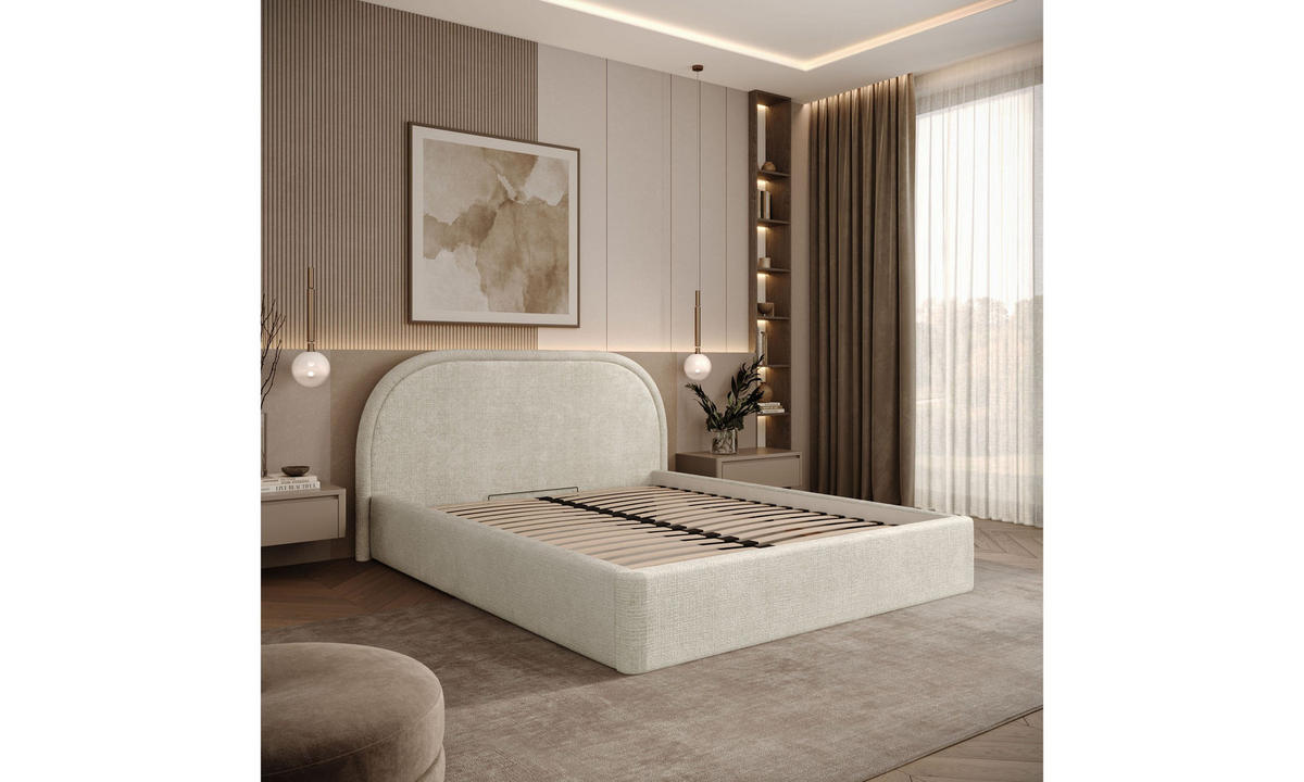 POLSTERBETT OLIVIA 140x200 cm Crem 01 34 Holzlatten - Ecru, Textil (140/200cm) - Lookway