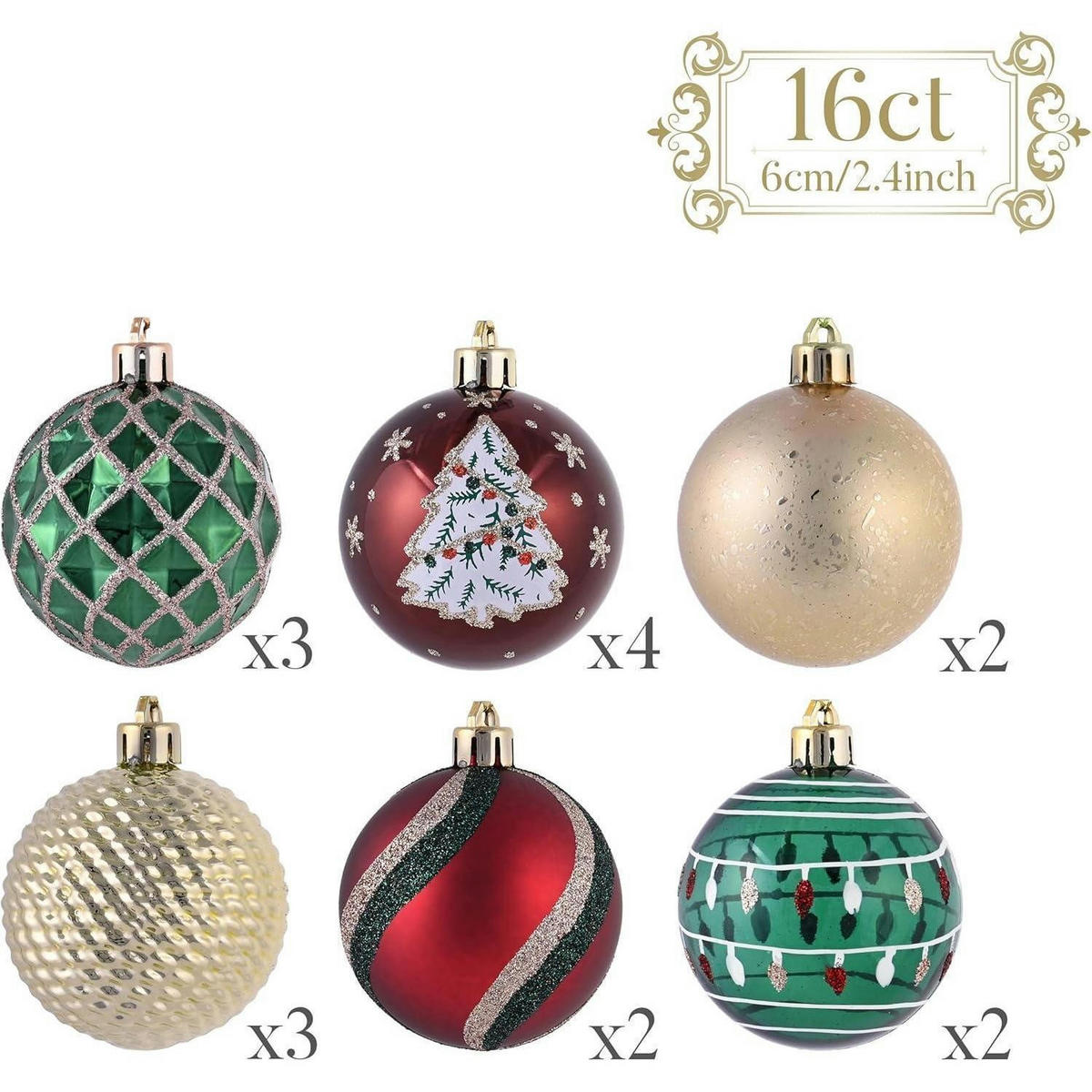 WEIHNACHTSKUGELN 16-teiliges Set 6 cm Rot Grün Gold - Multicolor, Kunststoff (6/6/6cm)