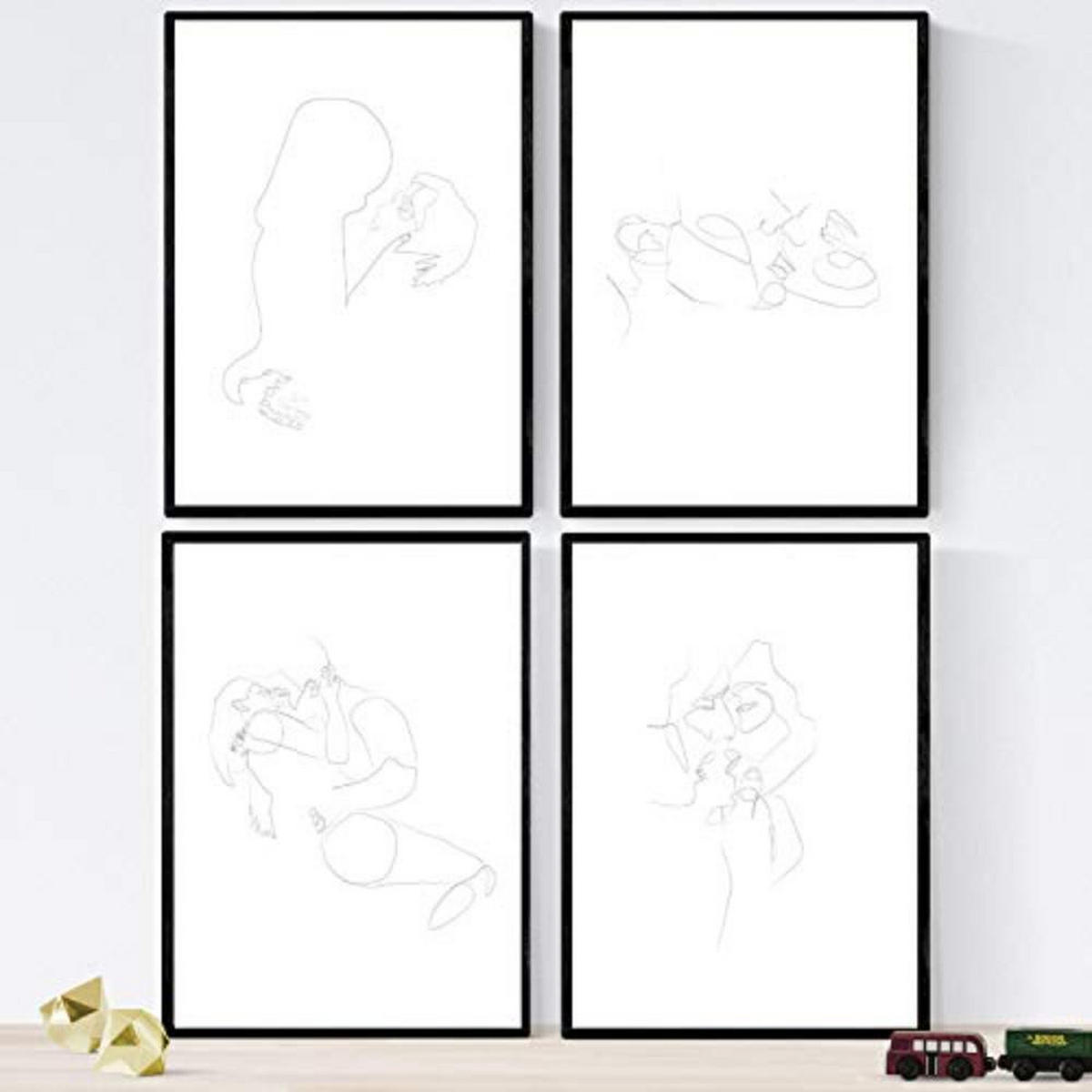 POSTER Set mit 4 Verliebte Paare 2 A4 Schwarzer Rahmen - Schwarz, Papier (29.7/3cm) - Nacnic