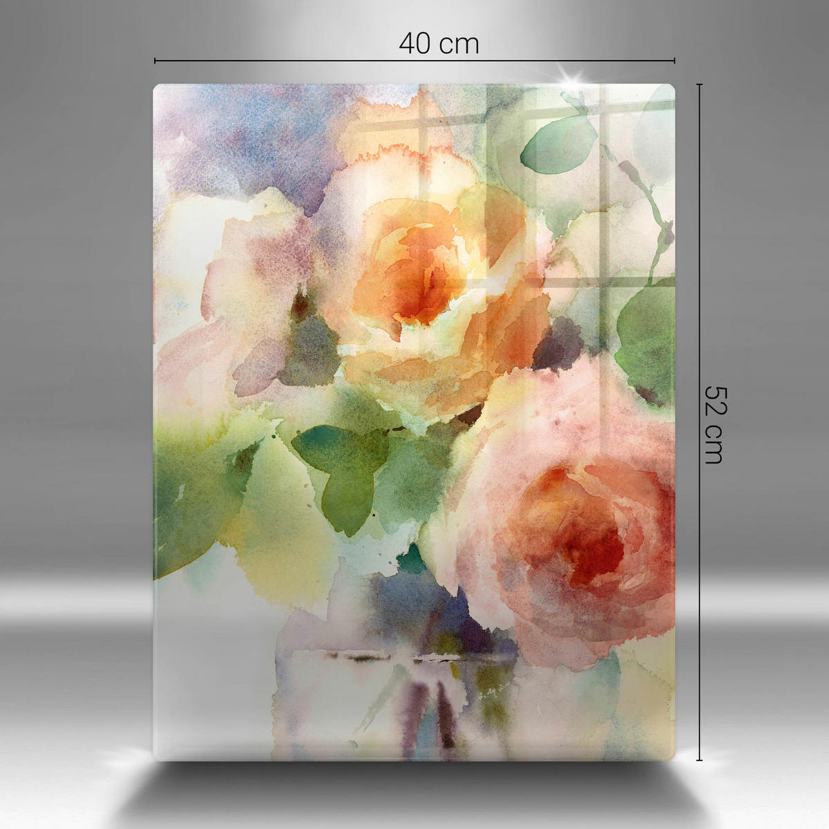 GLASPLATTE 40x52 cm Gemalte Blumen - Dunkelblau, Glas (40/52cm) - Wallfluent