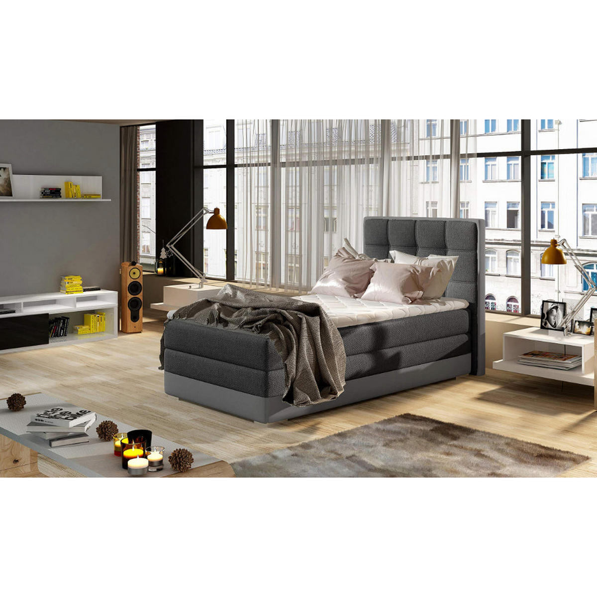 BOXBETT Aster 90x200 cm Bonellfederkern inkl - Anthrazit, Holz/Textil (90/200cm) - Best For Home