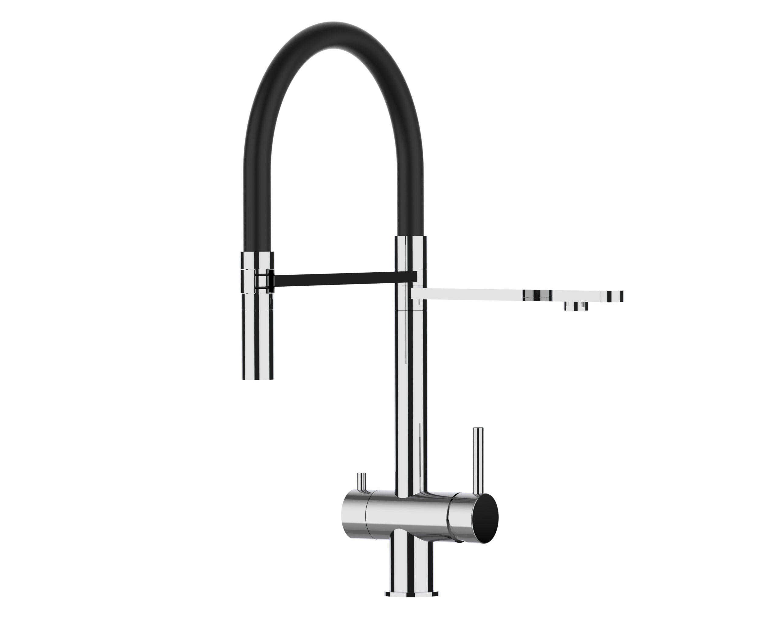 3-WEGE-KÜCHENARMATUR, Edelstahl Massiv aus Chirurgenstahl, Hochglanz und Schwarz, 2-Strahl-Brause - Schwarz, Metall (24/49/24cm) - VIZIO