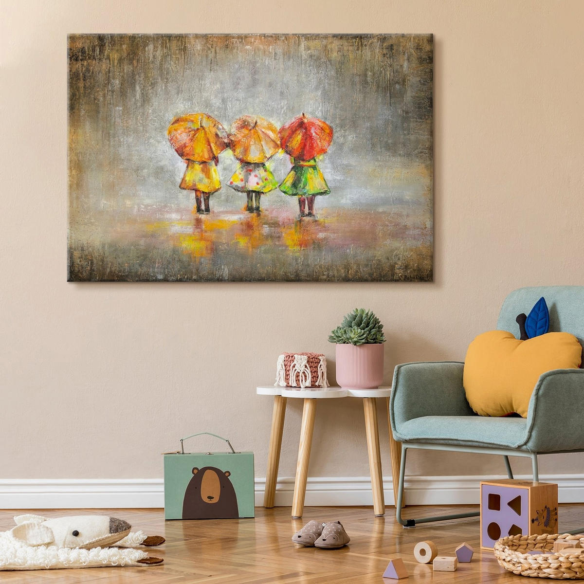 GEMÄLDE Sommerregen auf Keilrahmen 140x100 cm - Orange, Holz (140/100cm) - YS-art gallery