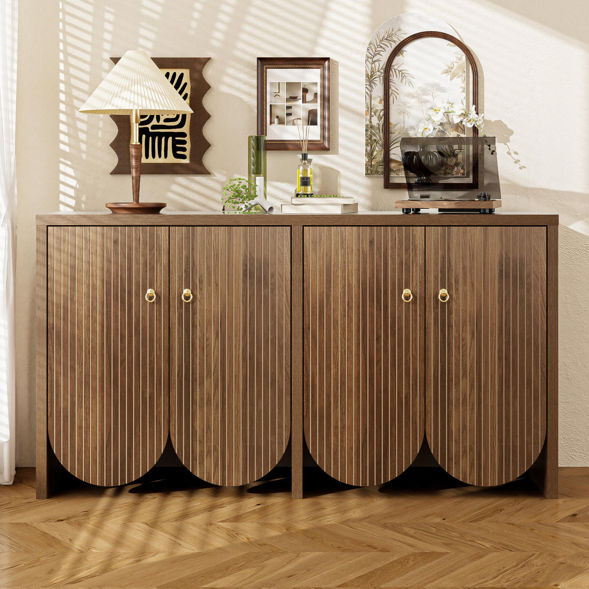 SIDEBOARD Nussbaumoptik, 147x40x80 cm, 4 Türen - Kastanienfarben, Holz (147/80/40cm)