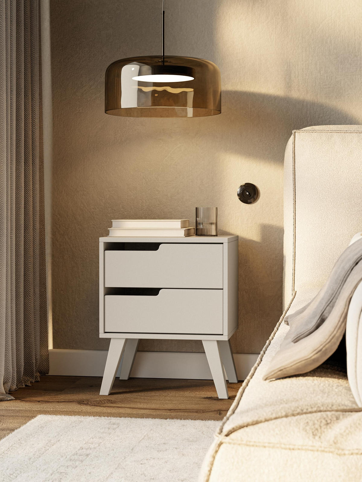 NACHTTISCH Solvo 45x55x40 cm - Modern Nachtschrank zum Schlafzimmer - EIN praktischer Commode aus Spanplatten - Weiß - Weiß, Holzwerkstoff (45/55/40cm) - Chilly