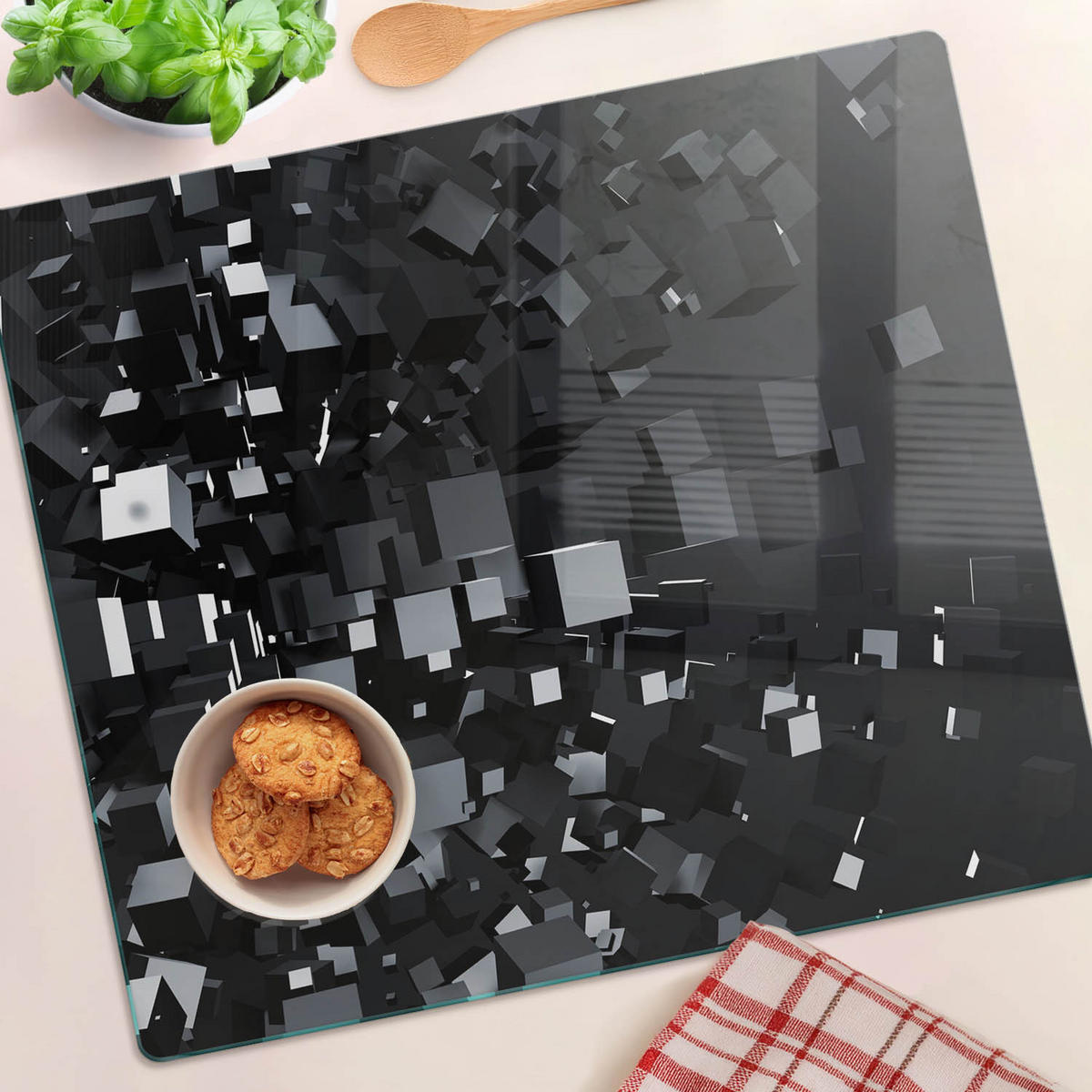 GLASPLATTE 60x52 cm 3D - Schwarz, Glas (60/0.4/52cm) - TULUP