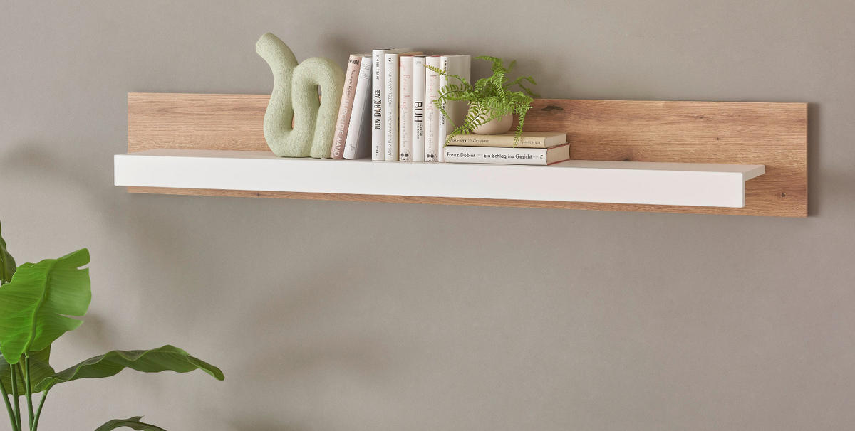 WANDBOARD weiß matt, Evoke Eiche, Wandregal 150 cm - Eichefarben/Weiß, Holzwerkstoff (150/22/20cm) - Furn.Design