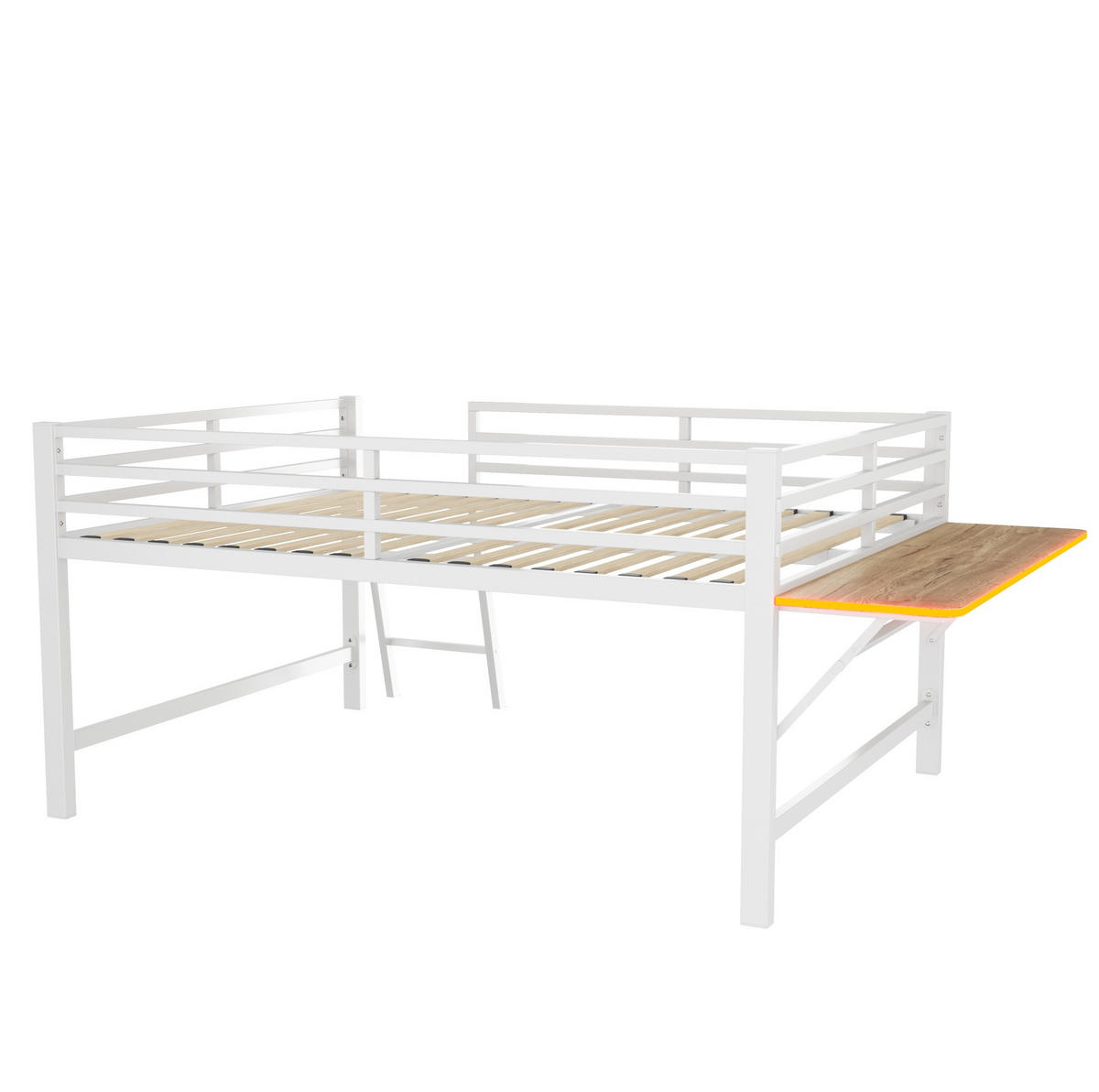HOCHBETT 140/200 cm aus Metall mit Schreibtisch und LED-Beleuchtung in Weiß - Weiß, Metall (140/200cm) - Flora Grace