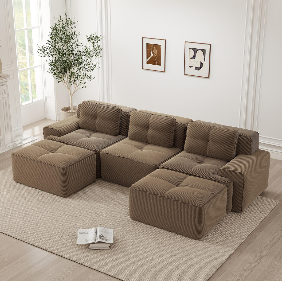SOFA modular mit Tiefsitz Cord Braun - Braun, Kunststoff (177/69/293.1cm) - Meubliv