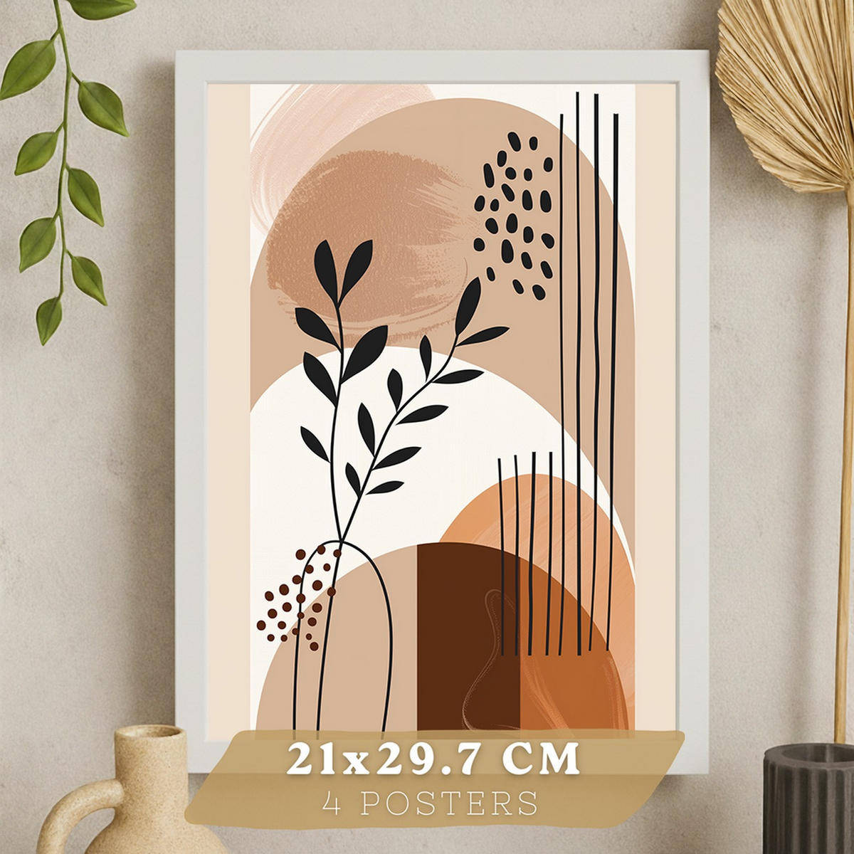 PLAKAT Sada 4 Abstraktní poušť A4 Bílý rám - bílá, papír (29.7/1/21cm) - Nacnic