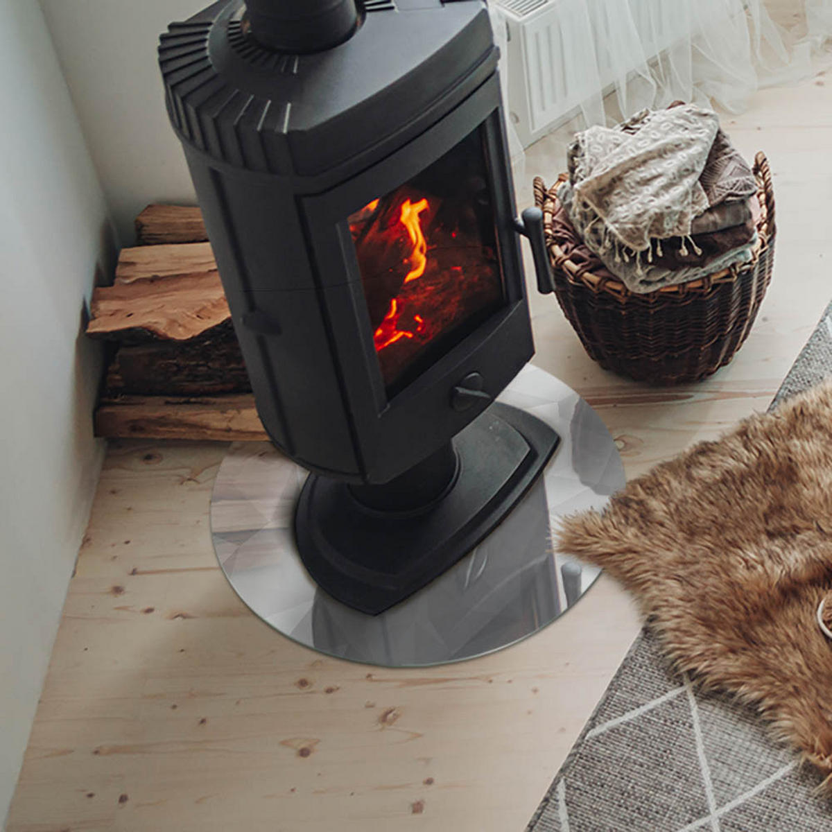 GLASPLATTE für Kamin Ø 50 cm Grau - Grau, Glas (50/50/0.4cm) - ArtPrintCave