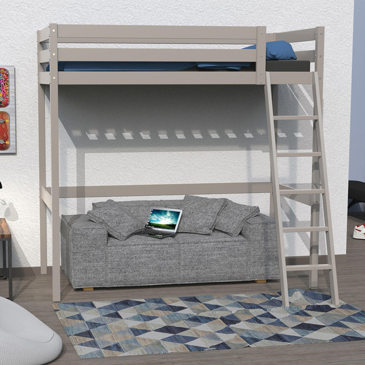 HOCHBETT STUDIO mit Lattenrost/ Hochbett 90x190 - Grau - Grau, Holz (90/190cm) - Weber Industries