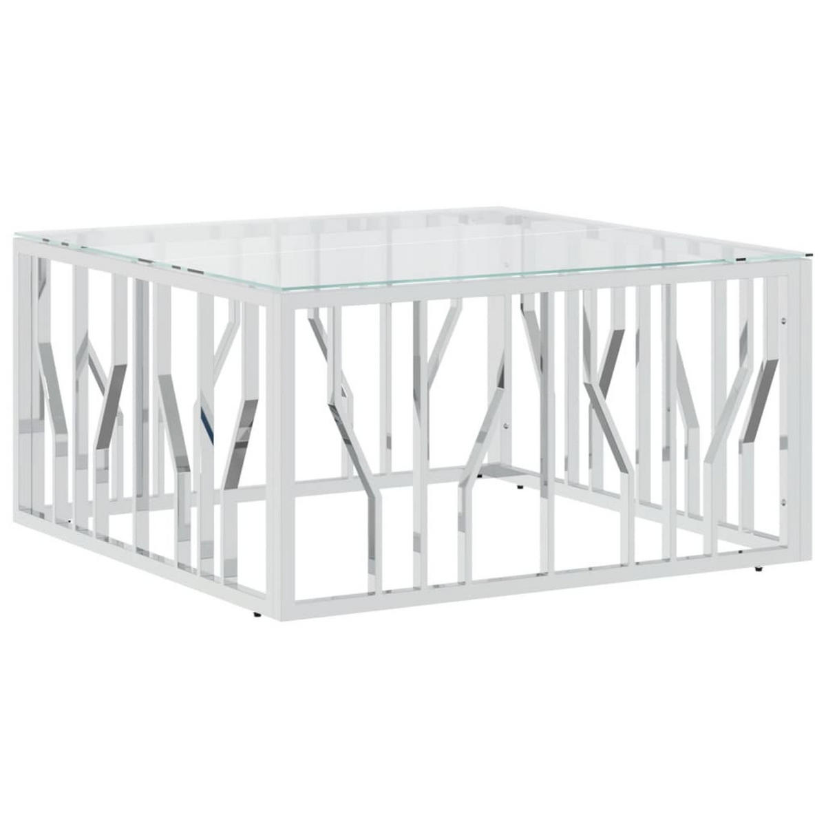 COUCHTISCH 80x80x40 cm Edelstahl und Glas - Silberfarben, Metall (80/80/40cm) - furnicato
