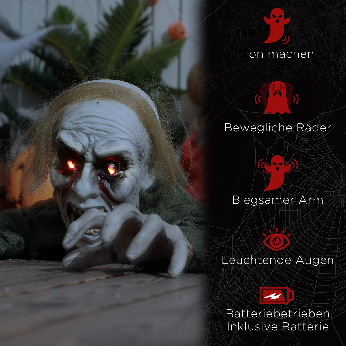 HALLOWEEN-DEKORATION Zombie Untoter Halloween-Zombie mit Leuchtende Augen - Multicolor, Kunststoff (20/167/52cm) - HOMCOM