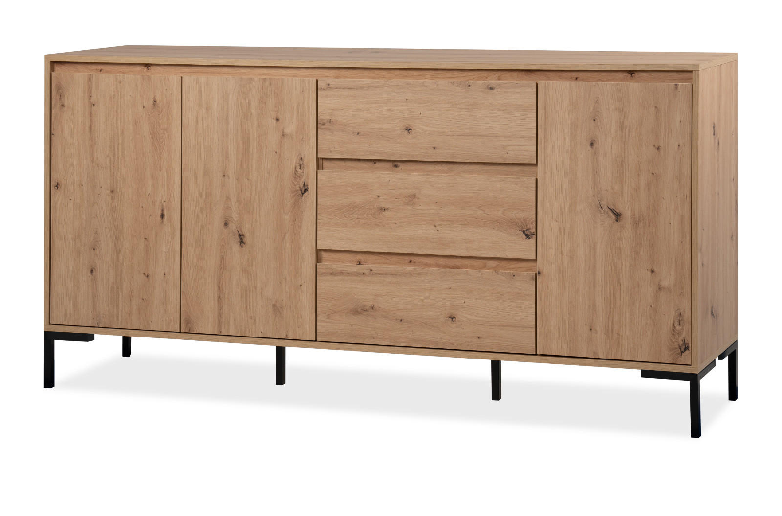 SIDEBOARD Eiche Artisan 170 cm, Kommode mit viel Stauraum - Schwarz/Eiche Artisan, Holzwerkstoff/Metall (170/87/40cm) - Furn.Design