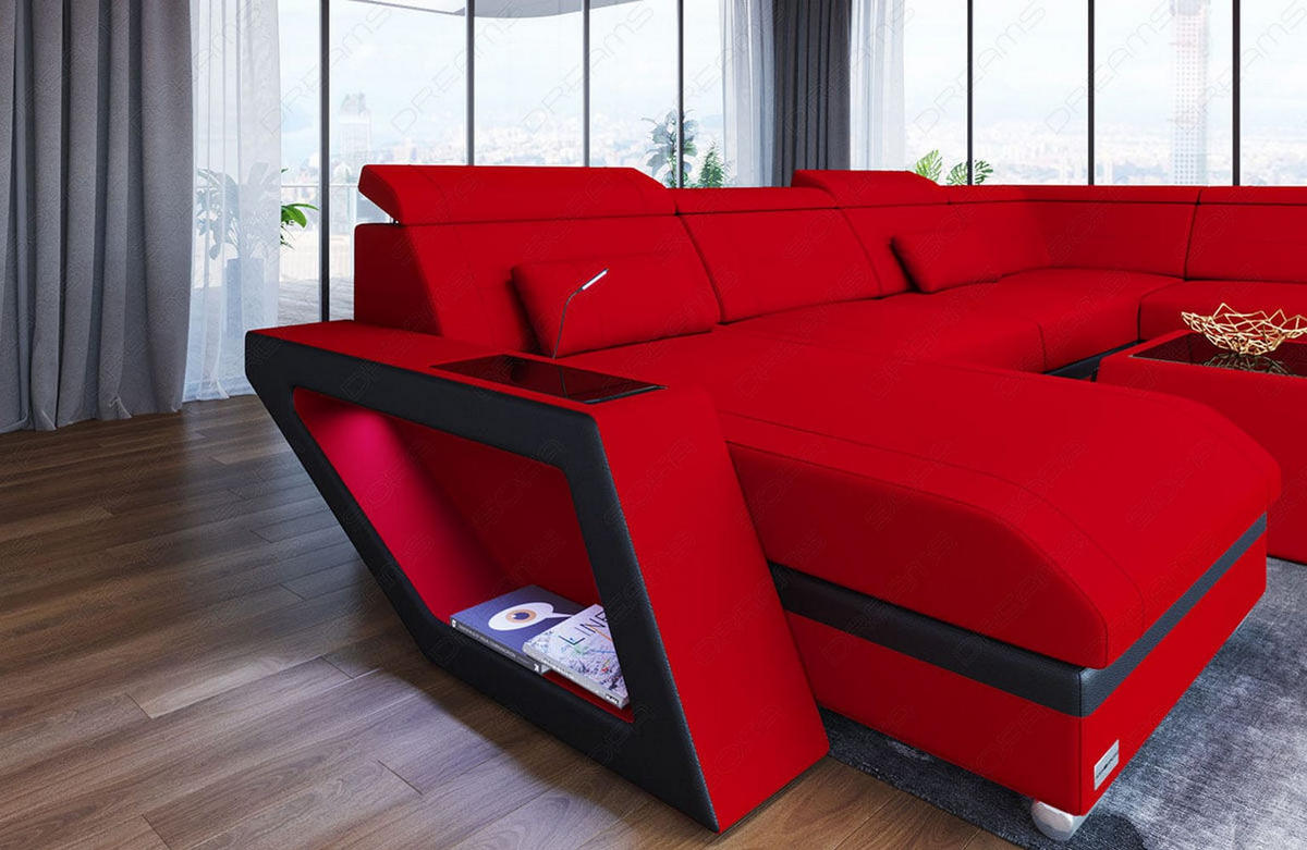 WOHNLANDSCHAFT Catania Rot Schwarz Mikrofaserstoff - Rot, Kunststoff (349/89/264cm)