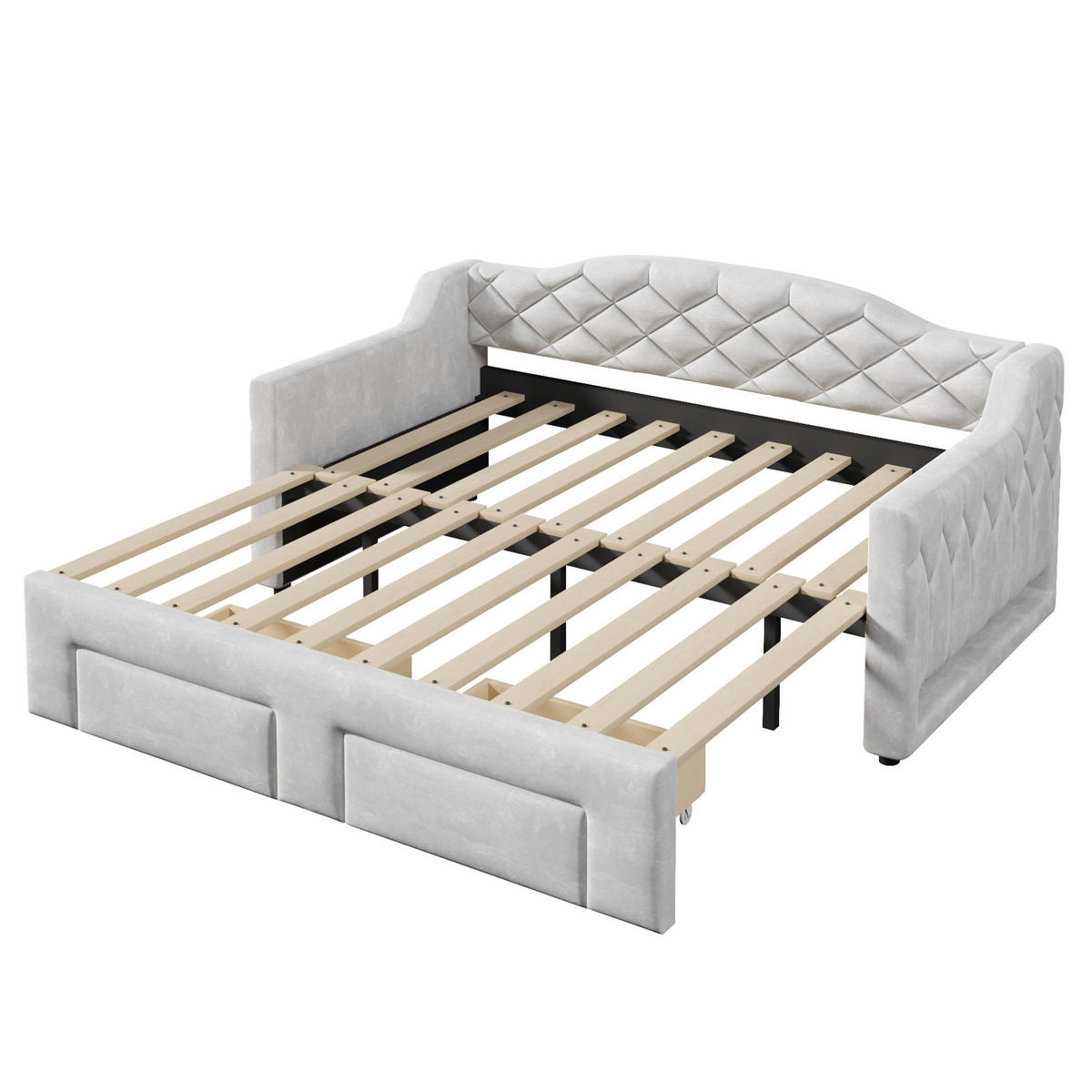 DNEVNA postelja 90/200 cm siva iz MDF in vezane plošče z raztegljivo površino, LED osvetlitvijo in predaloma - siva, tekstil (90/200cm) - OKWISH