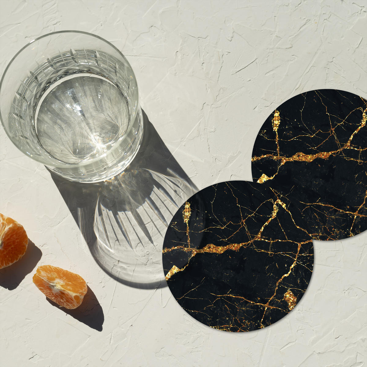 GLASUNTERSETZER 6er-Set Rund Gold - Marmor - Glitzer - Luxus 10x10 cm - Goldfarben, Naturmaterialien (10/0.2cm) - MuchoWow