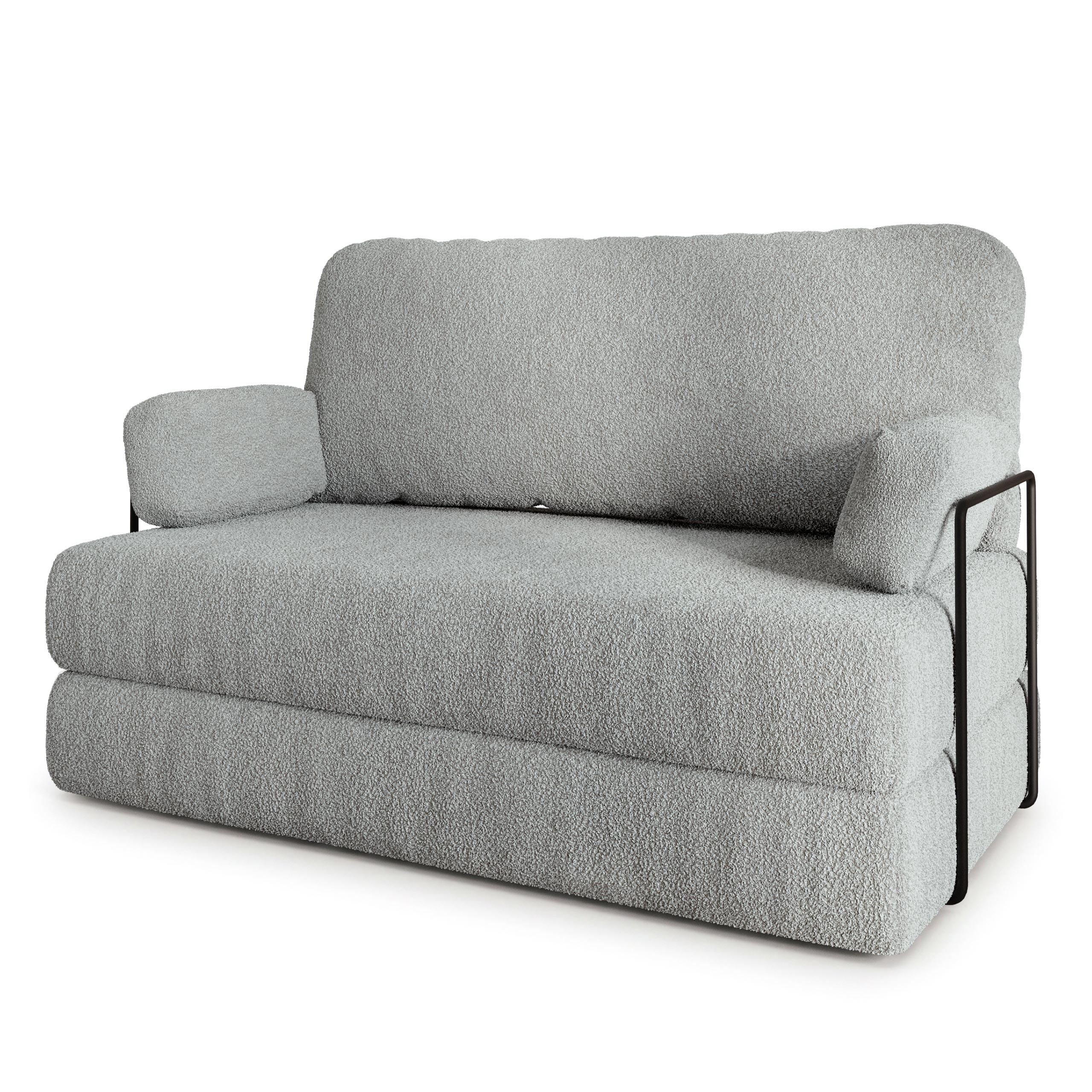 BETTSOFA KESTE aus Schaumstoff Bucle-Stoff Hellgrau Schlaffunktion - Hellgrau, Textil (140/86/60cm) - MASSENO