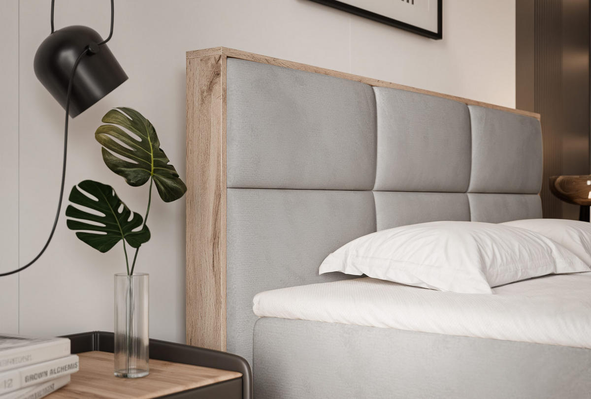 BOXBETT LAVIO 180/200 cm, in Grau, mit Matratze und Topper - Grau, Holzwerkstoff/Textil (180/200cm) - Idohome