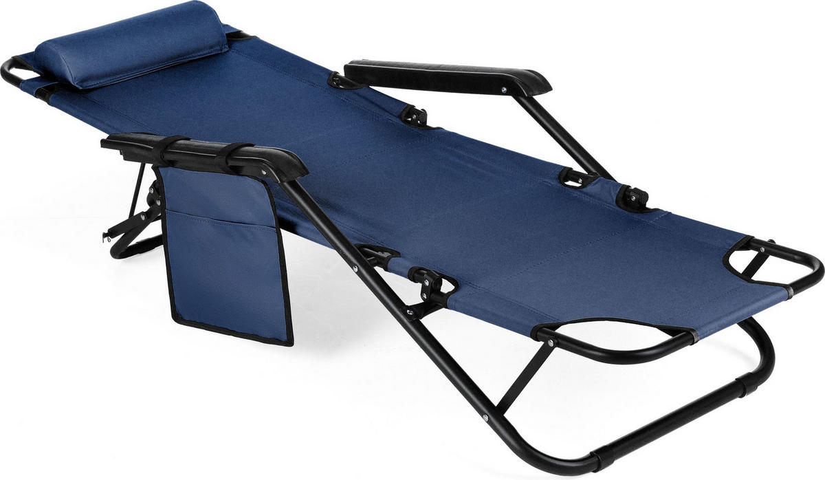 GARTEN-RELAXSESSEL bis 150 kg, Klappbar - Dunkelblau, Textil (61/31/153cm) - Outtec