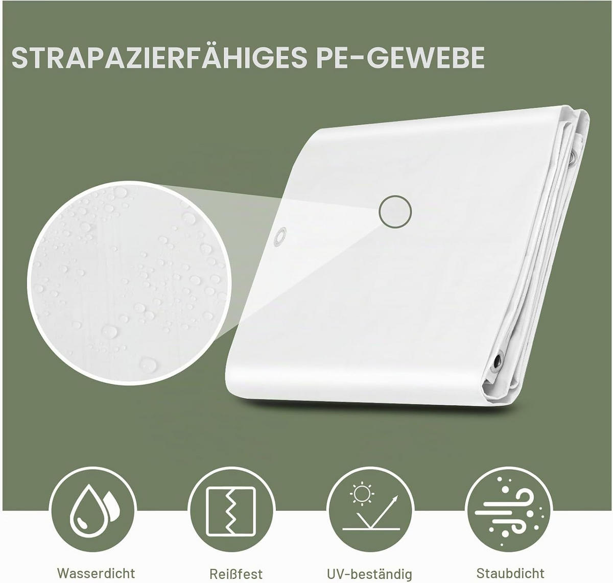 ABDECKPLANE Wasserdicht PE mit Ösen 3 x 3 Weiß - Weiß, Kunststoff (300/300cm) - Woltu
