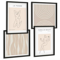 BILDER SET 4er Set - 50x50 cm & 40x60 cm Schwarzer Rahmen - Eine Sammlung minimalistischer Formen - Schwarz, Kunststoff (50/50cm) - TULUP