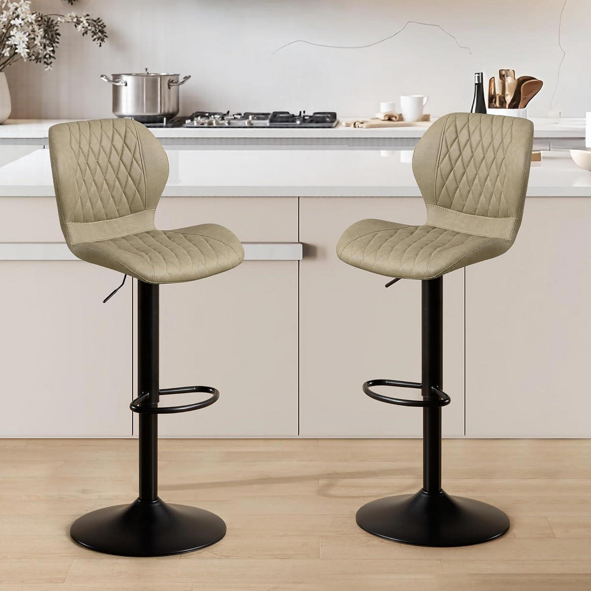 BARHOCKER 3er-Set PU-Kunstleder Khaki Höhenverstellbar - Olivgrün, Kunststoff (46.5/111/38cm)