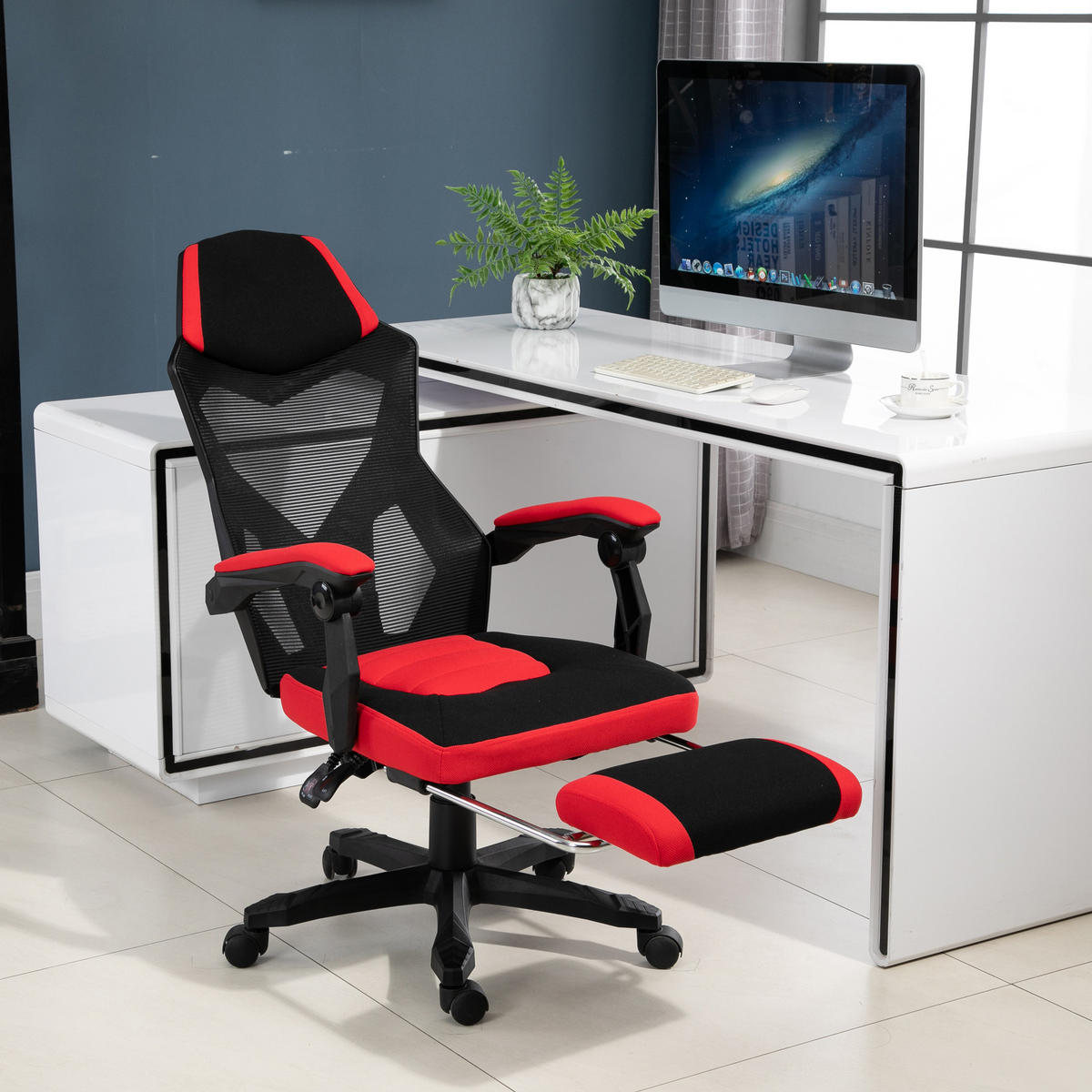 ERGONOMISCHER Bürostuhl, Schwarz+Rot - Multicolor, Kunststoff (63/122/58cm) - Vinsetto