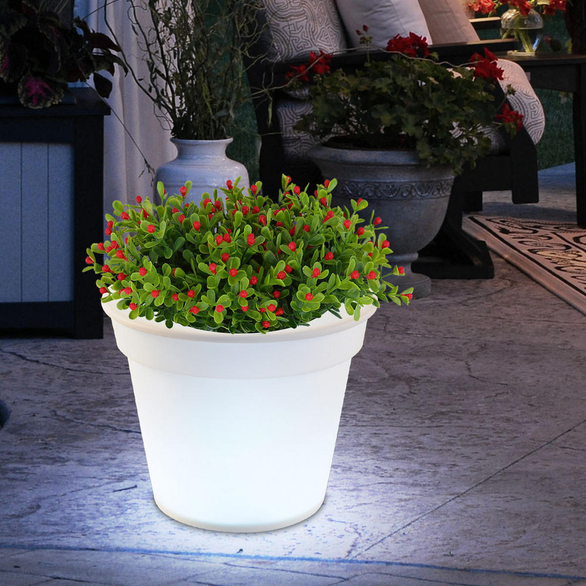 LED AUSSENLEUCHTE Blumentopf Weiß satiniert - Weiß, Kunststoff (17/17/19cm)