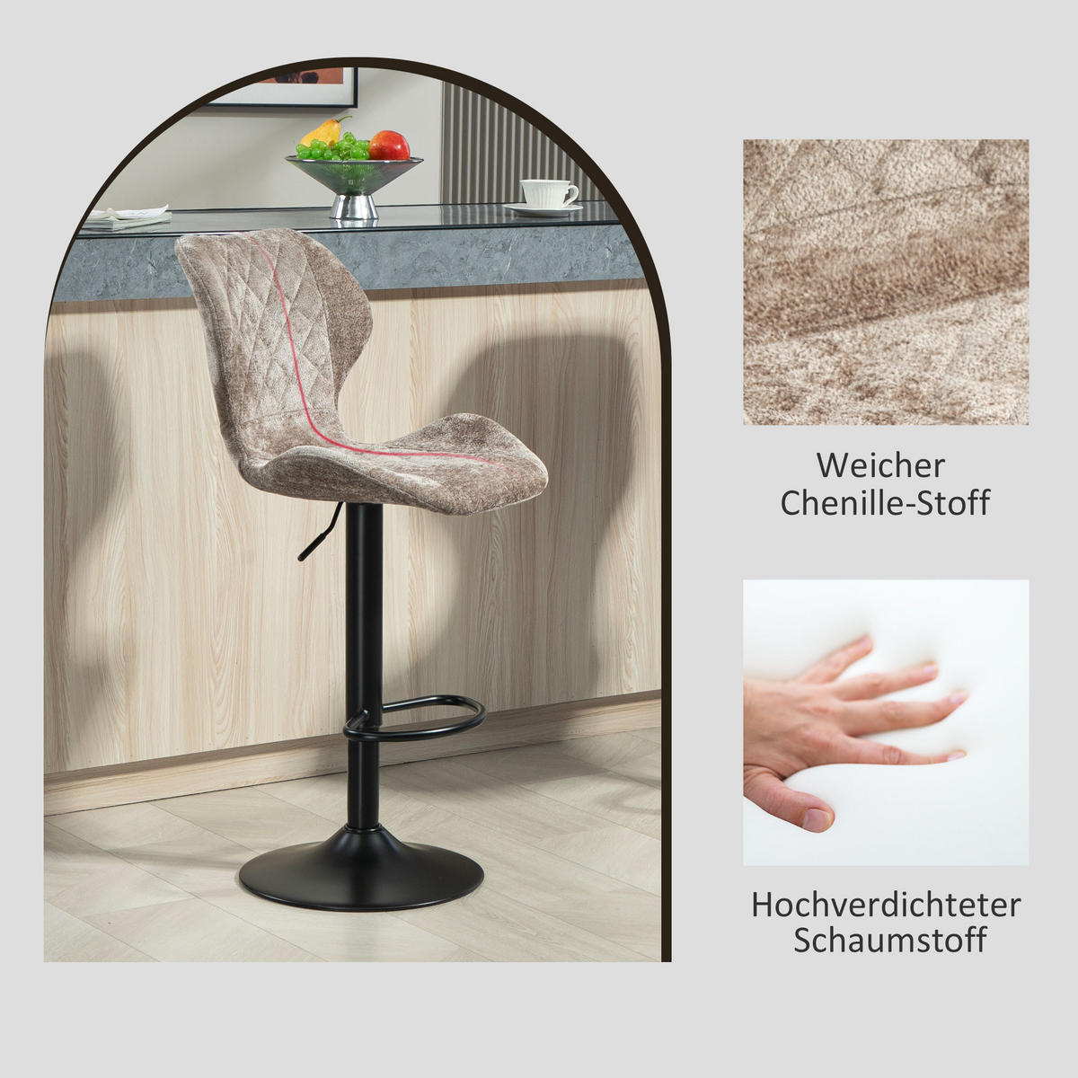 BARHOCKER 2er Set, Höhenverstellbar, Braun - Braun, Kunststoff (51.5/112/48cm) - HOMCOM