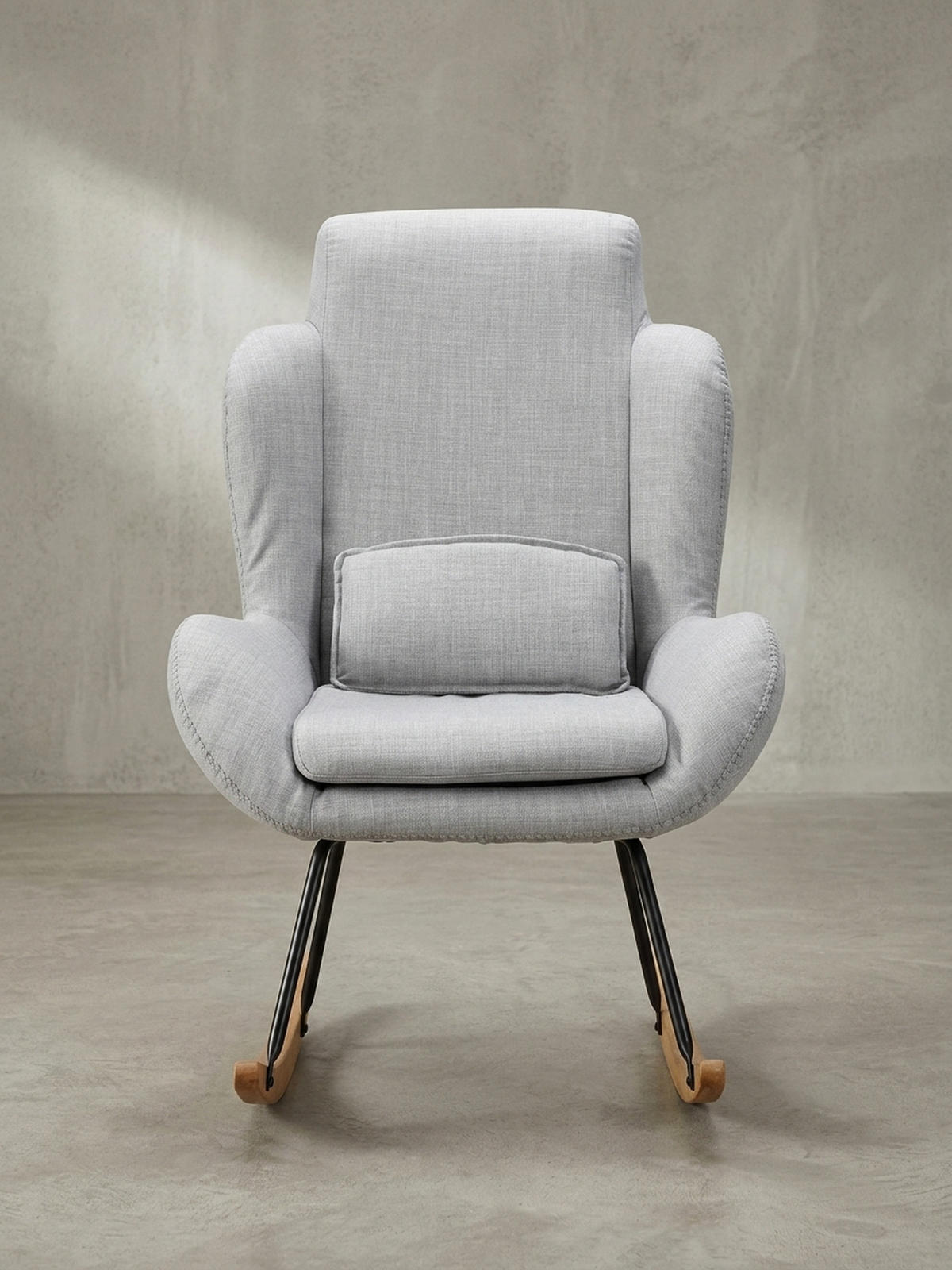 SCHAUKELSTUHL Gummibaumholz Hohe Lehne Abnehmbare Polsterung LAVANT, Anthrazit 75x88x110 cm - Anthrazit/Schwarz, Holz/Textil (75/110/88cm) - KADIMA DESIGN