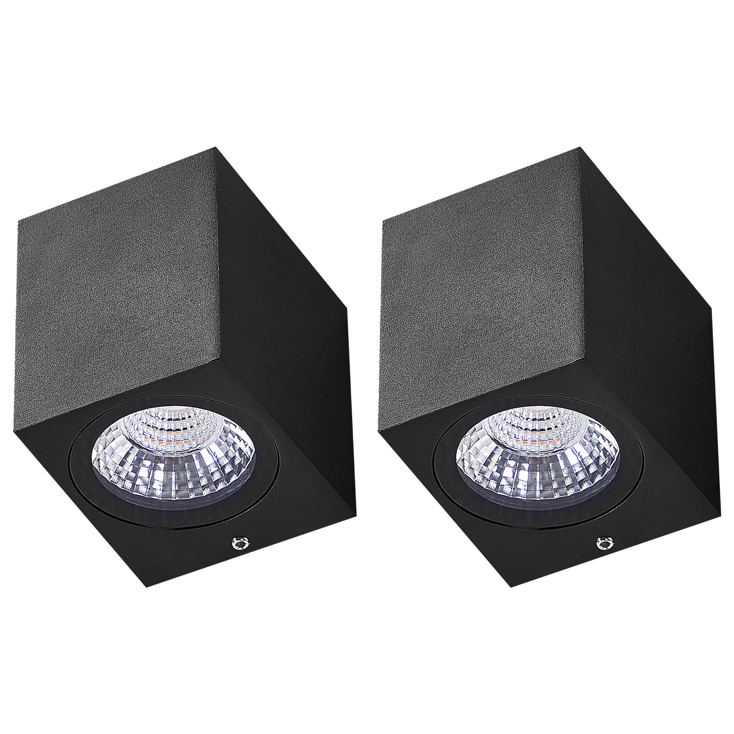 AUSSENWANDLEUCHTE 2er Set Schwarz Aransas - Schwarz, Metall (7/8/8cm) - Beliani