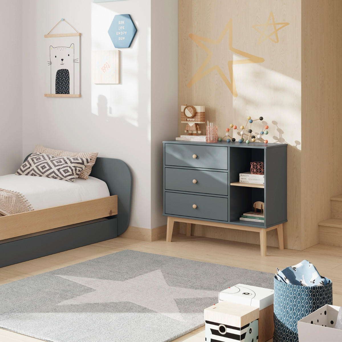 KOMMODE Esteban Grün 90/40/81 cm - Grün, Holz (40/81/90cm) - Calicosy