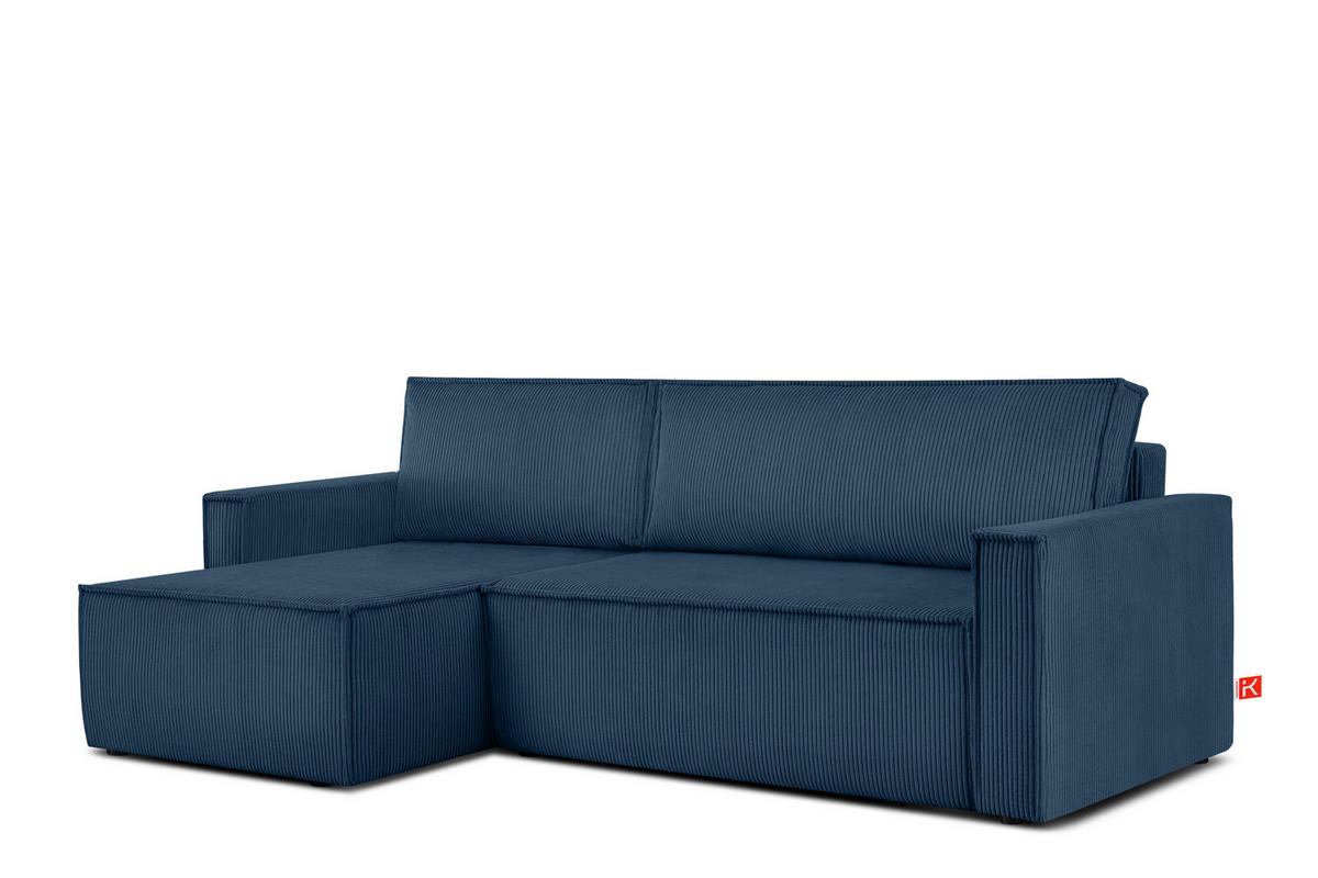 ECKSOFA-LINKS/RECHTS NAPI Schlaffunktion mit Cordbezug, blau - Blau/Schwarz, Textil (246/148cm) - KONSIMO®