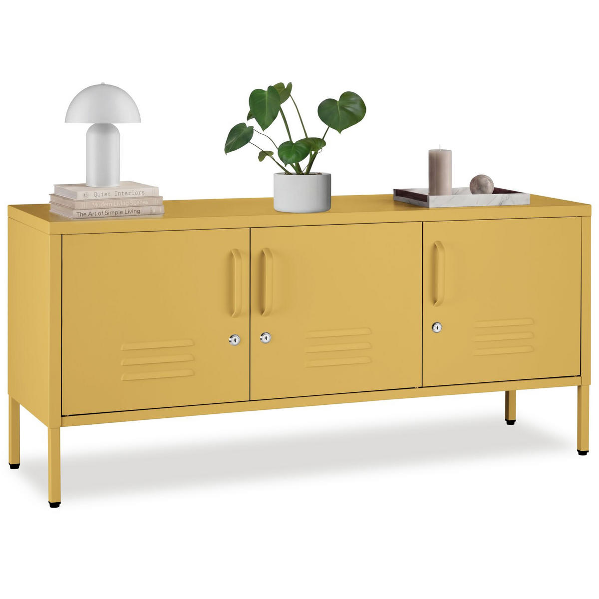 SIDEBOARD Baker, Kippschutz, höhenverstellbare Füße, gelb - Gelb, Metall (120/55.5/37.5cm) - tectake