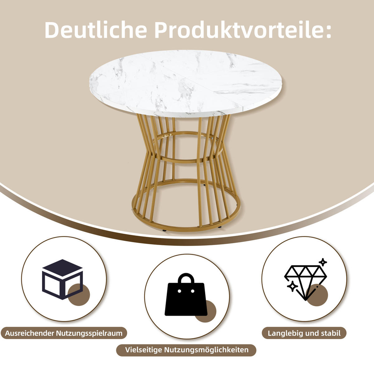 ESSTISCH SET mit 4 Retro-Stühlen - Braun, Holzwerkstoff/Textil (100/75/100cm) - Urban Meuble